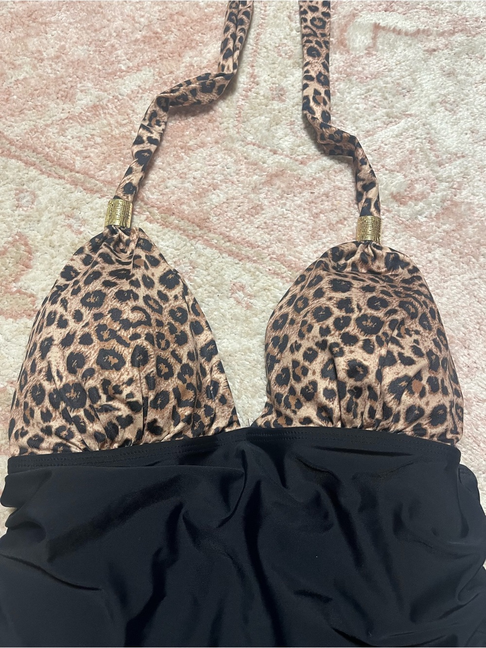 Leopard Print Halter Swim Top with Black Bottom - Women